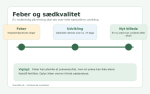 Tidslinje der viser, hvordan feber midlertidigt kan påvirke sædkvaliteten under sædcellernes udvikling
